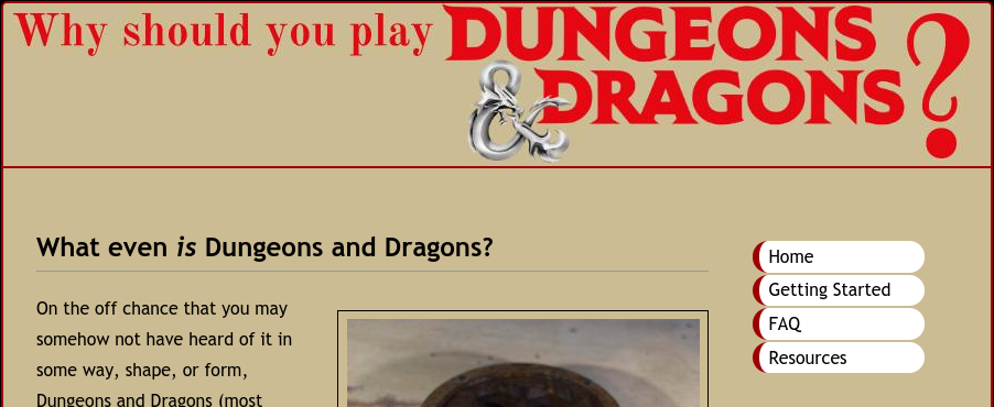 A screenshot of a D&D fan site